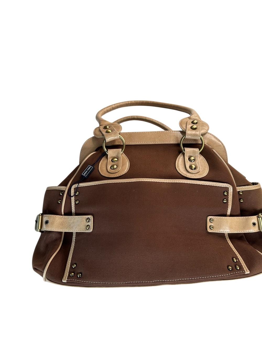Helen Welsh Brown Tan Satchel Top Handle Structured Y2K Boho Brass Hardware